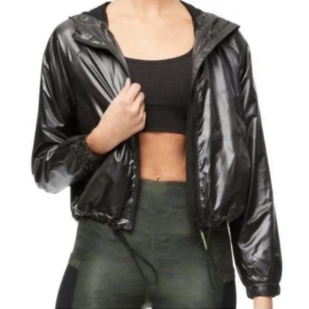 Good American Fast Track Glossy Black Windbreaker